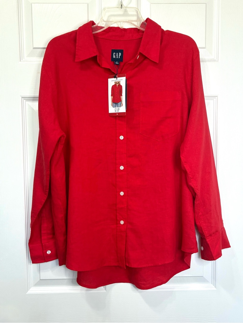 GAP Linen Blend Woven Shirt NEW Womens XL Long Sleeve Red Button Up Preppy